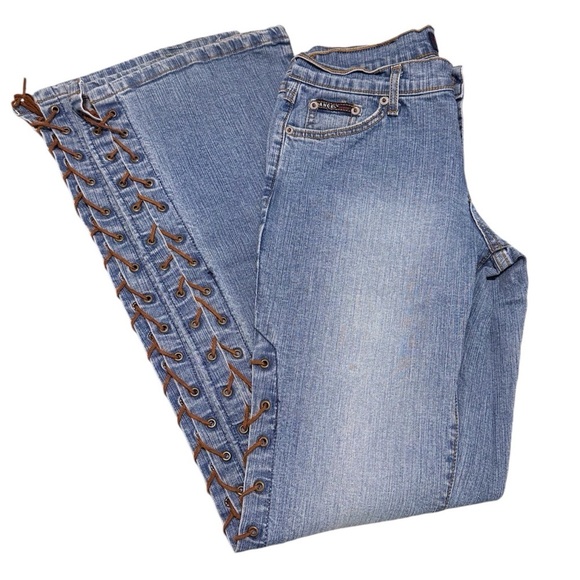 Angel Jeans Vintage Y2K MidRise Lace Up Flared Denim Made in USA Size 7 - Picture 15 of 15